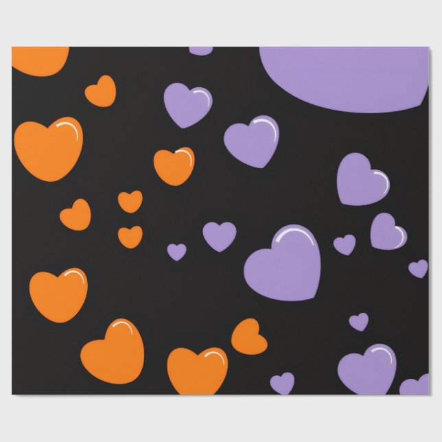 orange och lila hjärtmönster presentpapper (Platt)