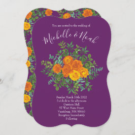 Orange och Lila Plum Peony & Ro Blommigt Bröllop Inbjudningar