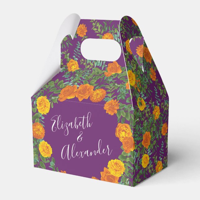 Orange och Lila Plum Peony & Ro Blommigt Bröllop Presentaskar (Framsidan Sidan)