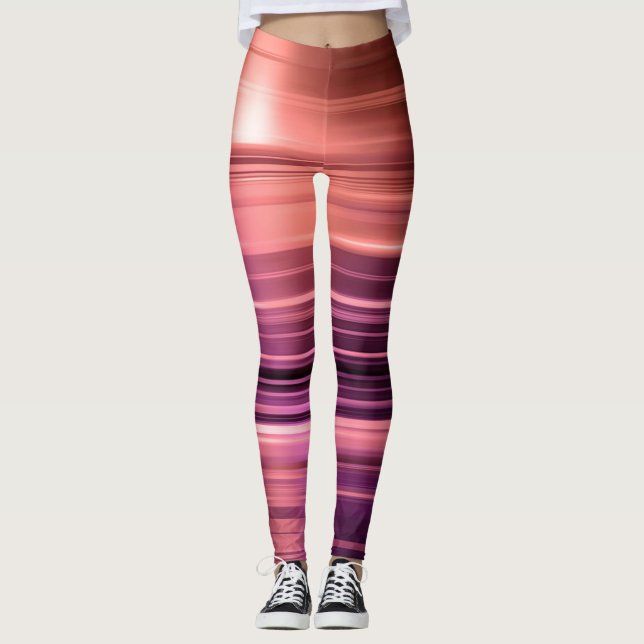 Orange och lila randigt mönster leggings (Framsida)