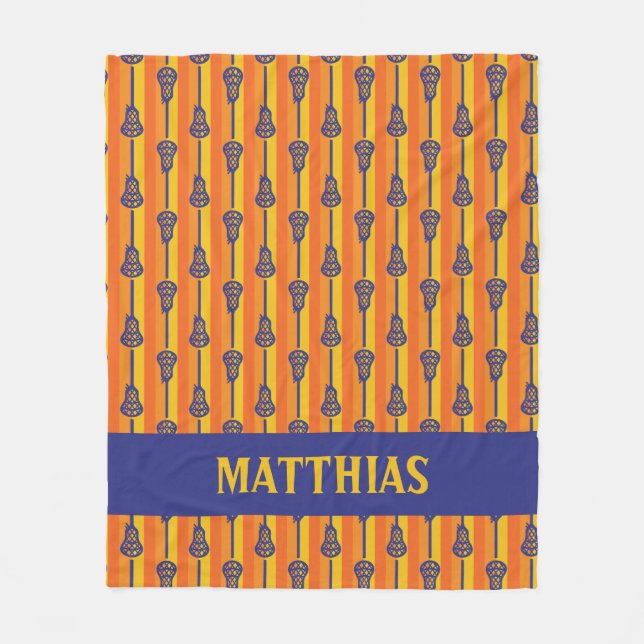 Orange och Lila Retro Lacrosse Sticks och Rand Fleecefilt (Framsidan)