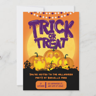 Orange och lila spöklik Halloweenfest Inbjudningar