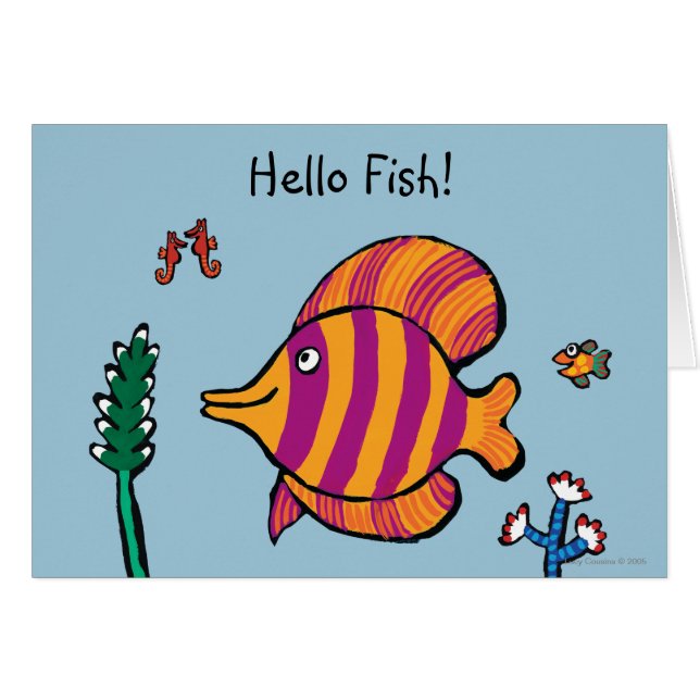 Orange och Lila Tropiska fiskar med sjöhästar Hälsningskort (Framsidan Horizontal)