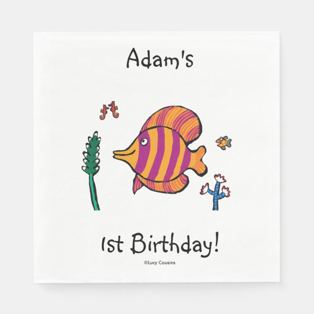 Orange och Lila Tropiska fiskar med sjöhästar Pappersservett (Framsidan)