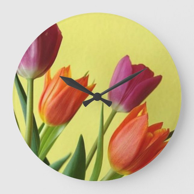 Orange och Lila Tulips Clock Stor Klocka (Framsida)