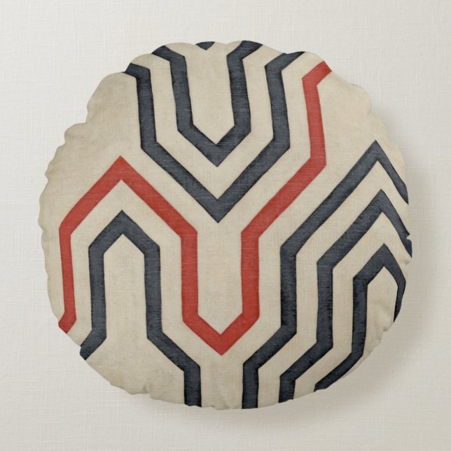 Orange och Linjer för blå grafik Rund Kudde (Framsidan)