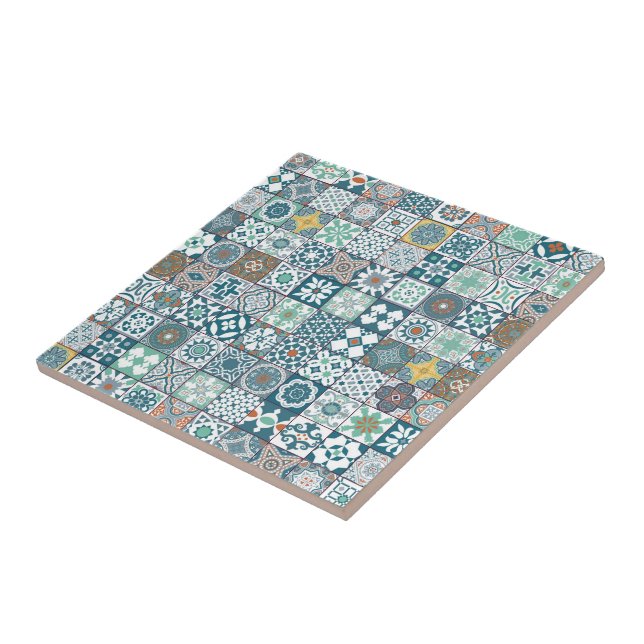 Orange- och ljusturkos kakelplatta (Sidan)