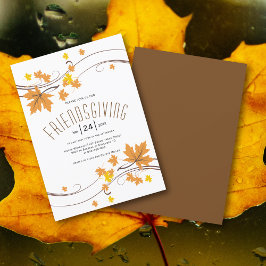 Orange och löv av brunmapel faller Friendsgiving Inbjudningar
