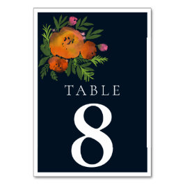 Orange och marin Blommigt Modern Bröllop i fetstil Bordsnummer