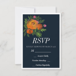 Orange och marin Blommigt Modern Bröllop i fetstil OSA Kort