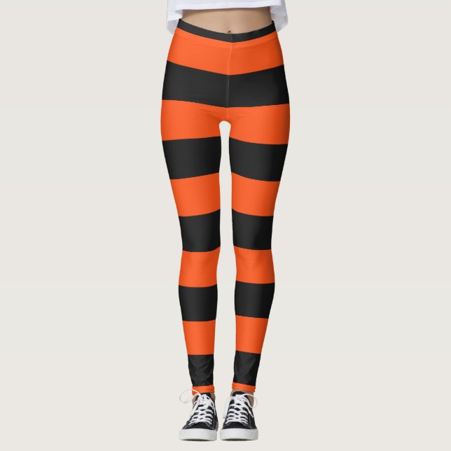 Orange och Mörk Grått Halloween Rand Leggings (Framsida)