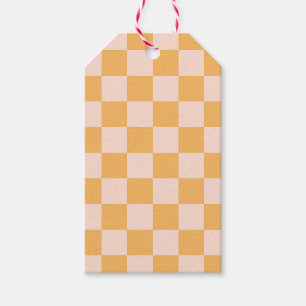 Orange och oblekt Silke Checkerboard Presentetikett