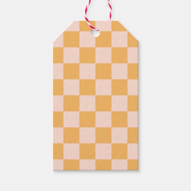 Orange och oblekt Silke Checkerboard Presentetikett (Framsidan)