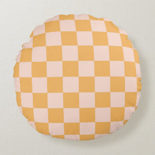 Orange och oblekt Silke Checkerboard Rund Kudde