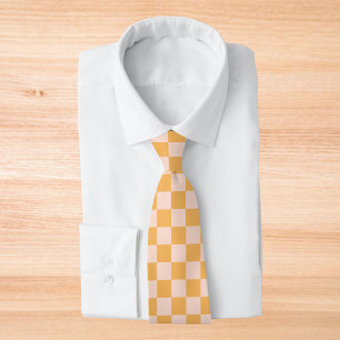 Orange och oblekt Silke Checkerboard Slips
