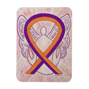 Orange och orkidémedvetenhet Ribbon Angel Art Magn Magnet