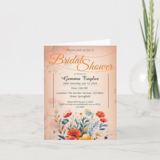 Orange och pastellfärger med målade blommor design inbjudan (Framsida)