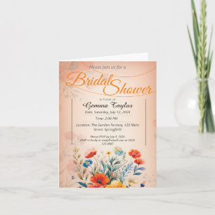 Orange och pastellfärger med målade blommor design inbjudan