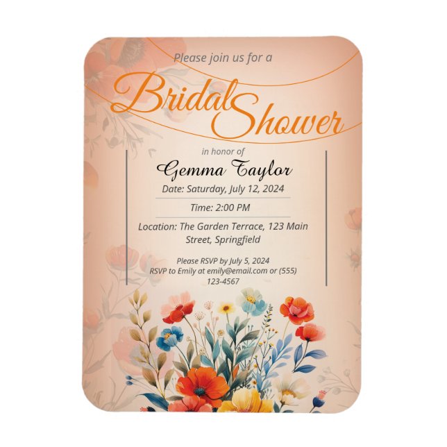 Orange och pastellfärger med målade blommor design magnet (Vertikal)