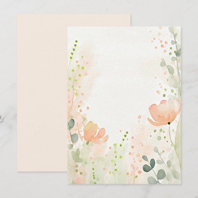 Orange och persika akvarell blommande tom bröllop inbjudningar (Fram/baksida)