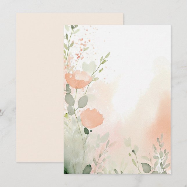 Orange och persika akvarell blommande tom bröllop inbjudningar (Fram/baksida)