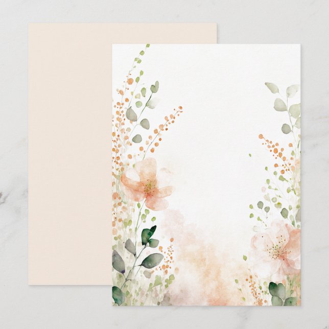 Orange och persika akvarell blommande tom bröllop inbjudningar (Fram/baksida)