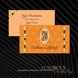 Orange och persika med Monogram Guld Ornate Rand Visitkort