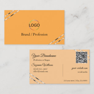 Orange och persika med Silver Lines Logo QR-kod Visitkort
