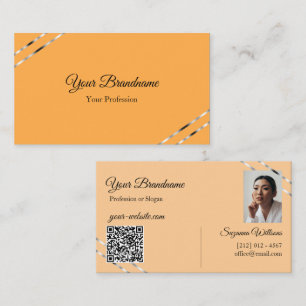 Orange och persika med silverlinjer Foto QR-kod Visitkort