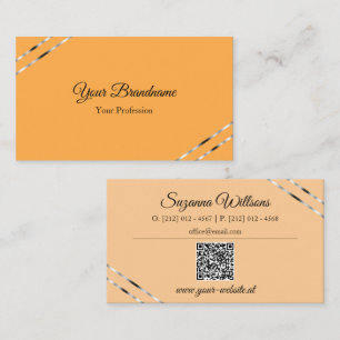 Orange och persika med silverlinjer QR-kod Elegant Visitkort