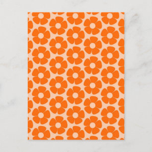 Orange och persiko Retro 60-tals blomster Mönster Vykort