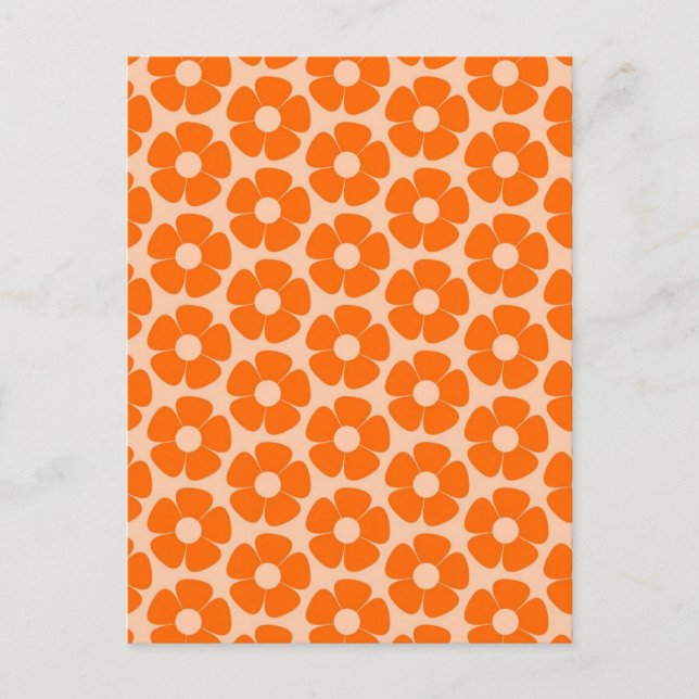 Orange och persiko Retro 60-tals blomster Mönster  Vykort (Framsida)
