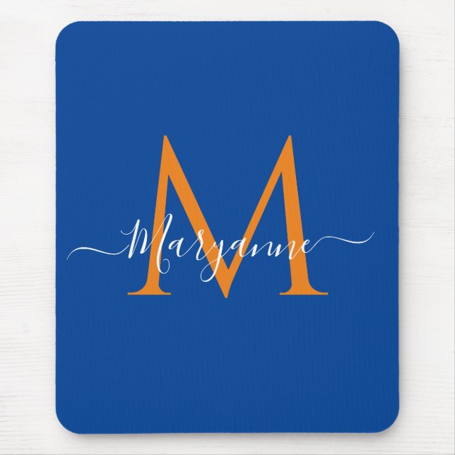 Orange och Personlig Monogram Blå recept Musmatta (Framsidan)