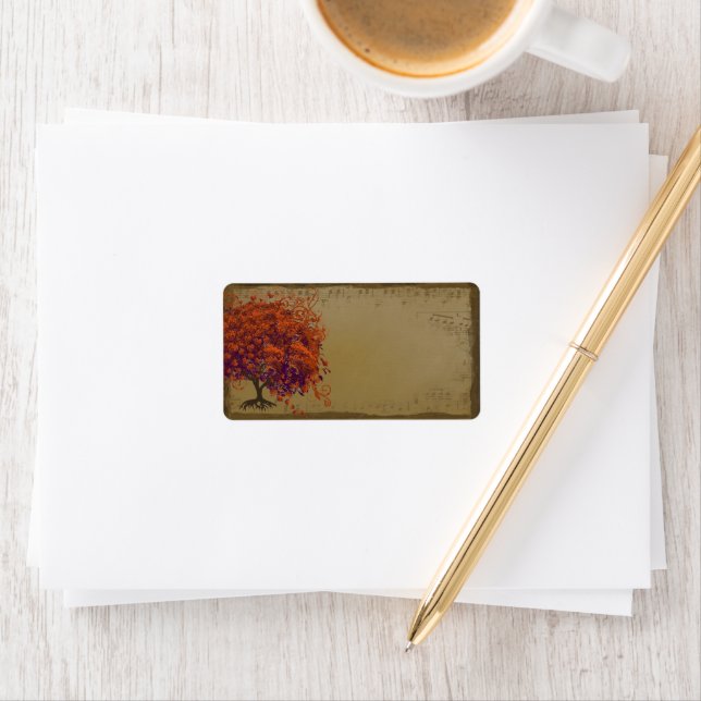 Orange och plommon i Träd, med pipande hjärta, på  Adressetikett (Insitu)