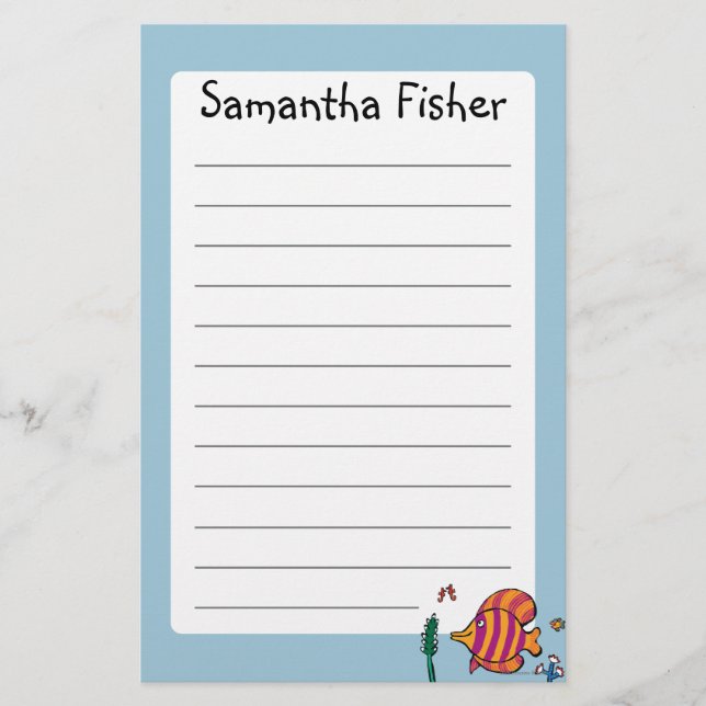 Orange och purpurfärgad tropisk fisk med Seahorses Brevpapper (Framsida)