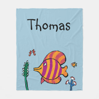 Orange och purpurfärgad tropisk fisk med Seahorses Fleecefilt