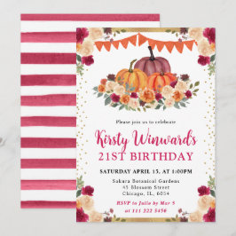 Orange och röd Blommigt Pumpkins Fall 21:a födelse Inbjudningar