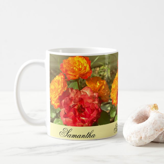 Orange och röd Blomsterträdgård Kaffemugg (Med munk)