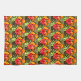 Orange och röd Blomsterträdgård Kökshandduk