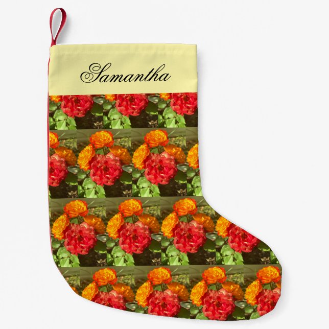 Orange och röd Blomsterträdgård Liten Julstrumpa (Framsidan)