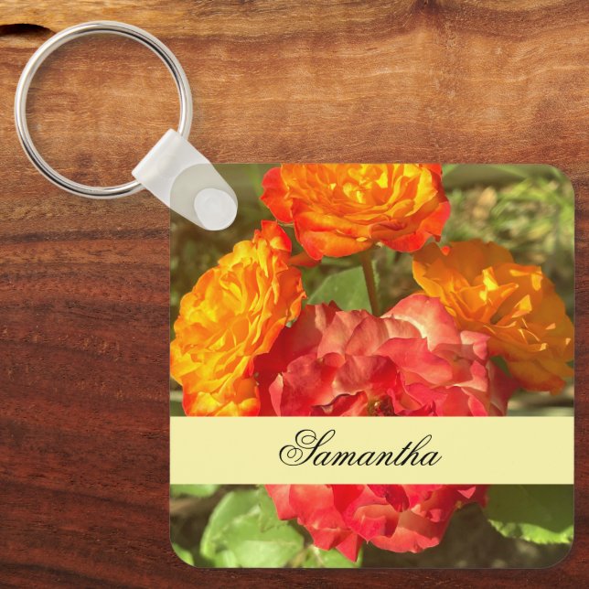 Orange och röd Blomsterträdgård Nyckelring (Framsida)