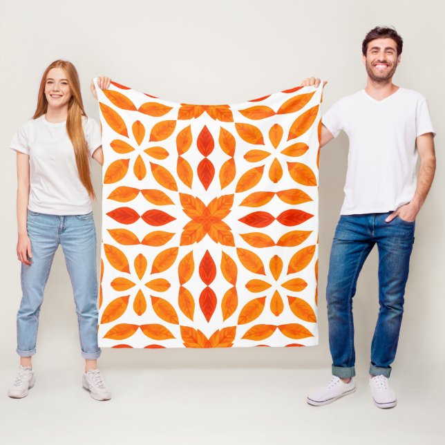 Orange och röd geometrisk blomstertäckeskena fleecefilt (På plats)