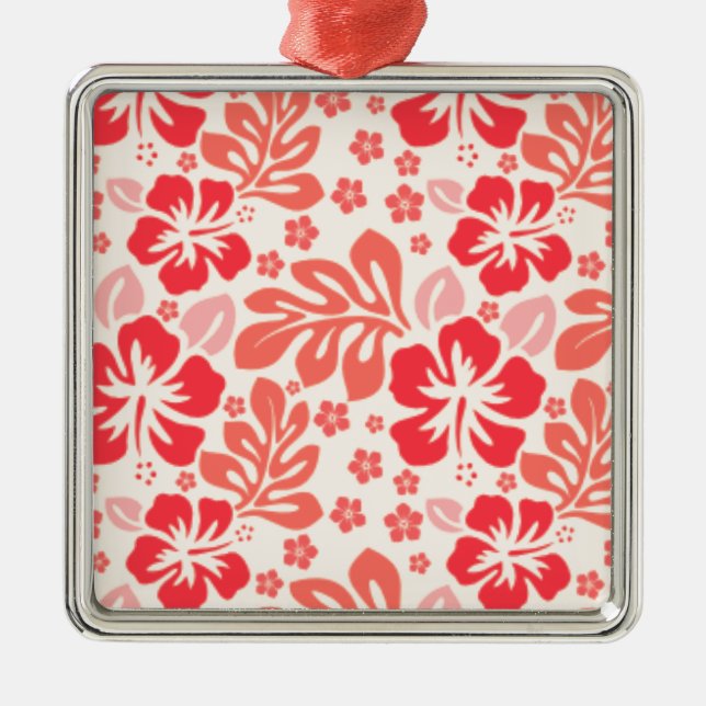 Orange och röd hibiscus mönster - Hawaii! Julgransprydnad Metall (Framsidan)