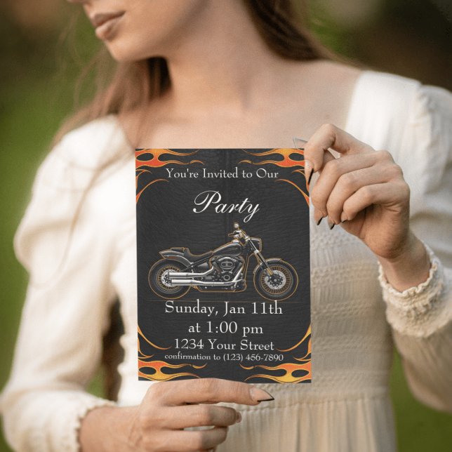 Orange och röd rid in i vår Bike Party! Inbjudningar (Skapare uppladdad)