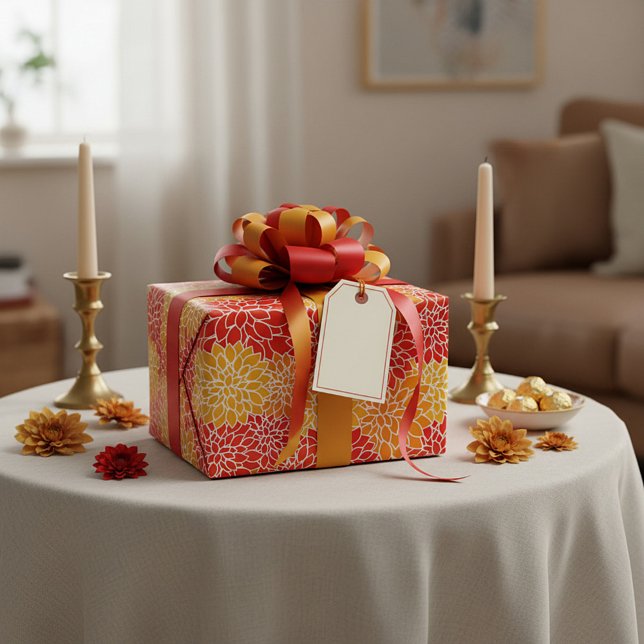 orange och röda dahlias presentpapper (Skapare uppladdad)