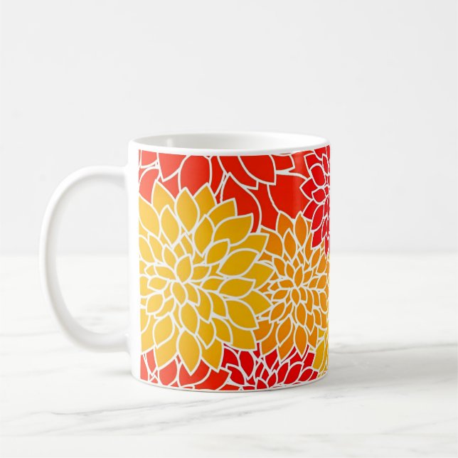 orange och röda dahlior kaffemugg (Vänster)