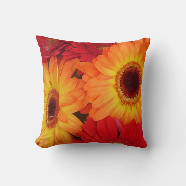 Orange och röda Gerber daisy Kudde (Framsida)