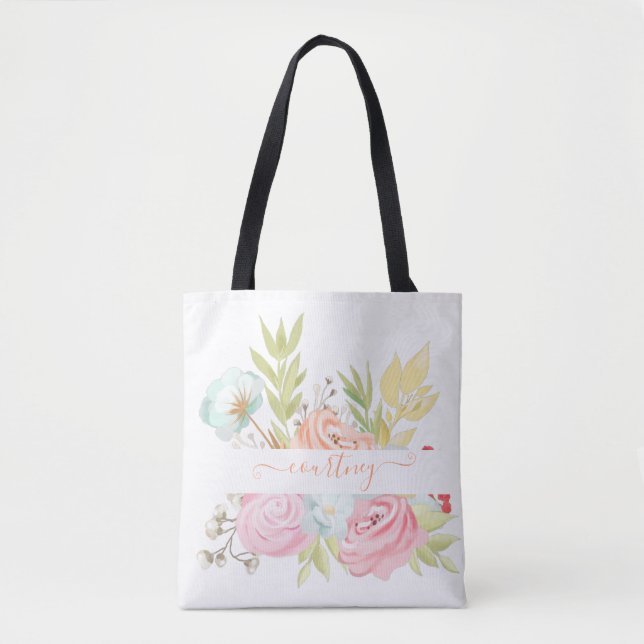 Orange och rosa akvarellblommor personlig tygkasse (Framsida)