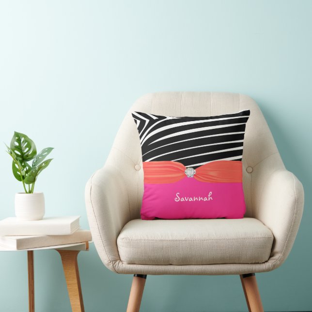 Orange och Rosa Anpassa Snyggt Zebra Pillow Kudde (Stol)