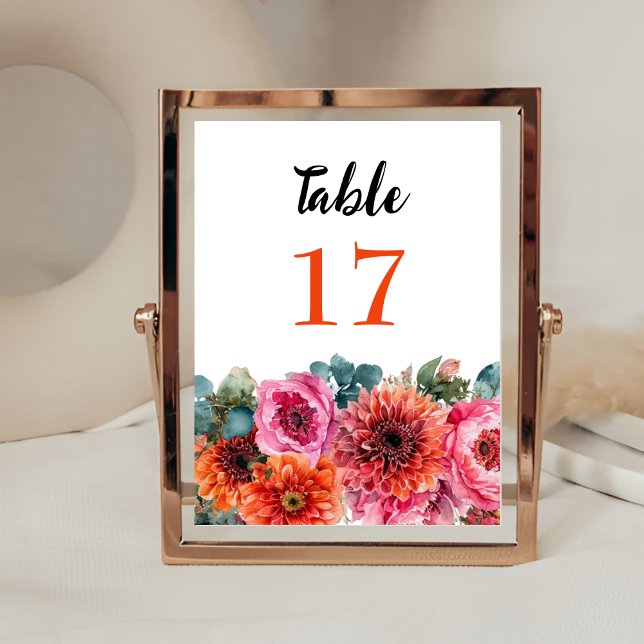 Orange och Rosa av Blommigt med vattenfärg i Bröll Bordsnummer (Skapare uppladdad)